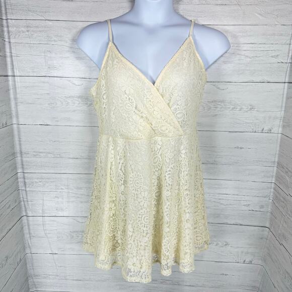 VTG Y2K Mossimo Large cream lace babydoll mini dress cottage coquette romantic - Picture 1 of 10